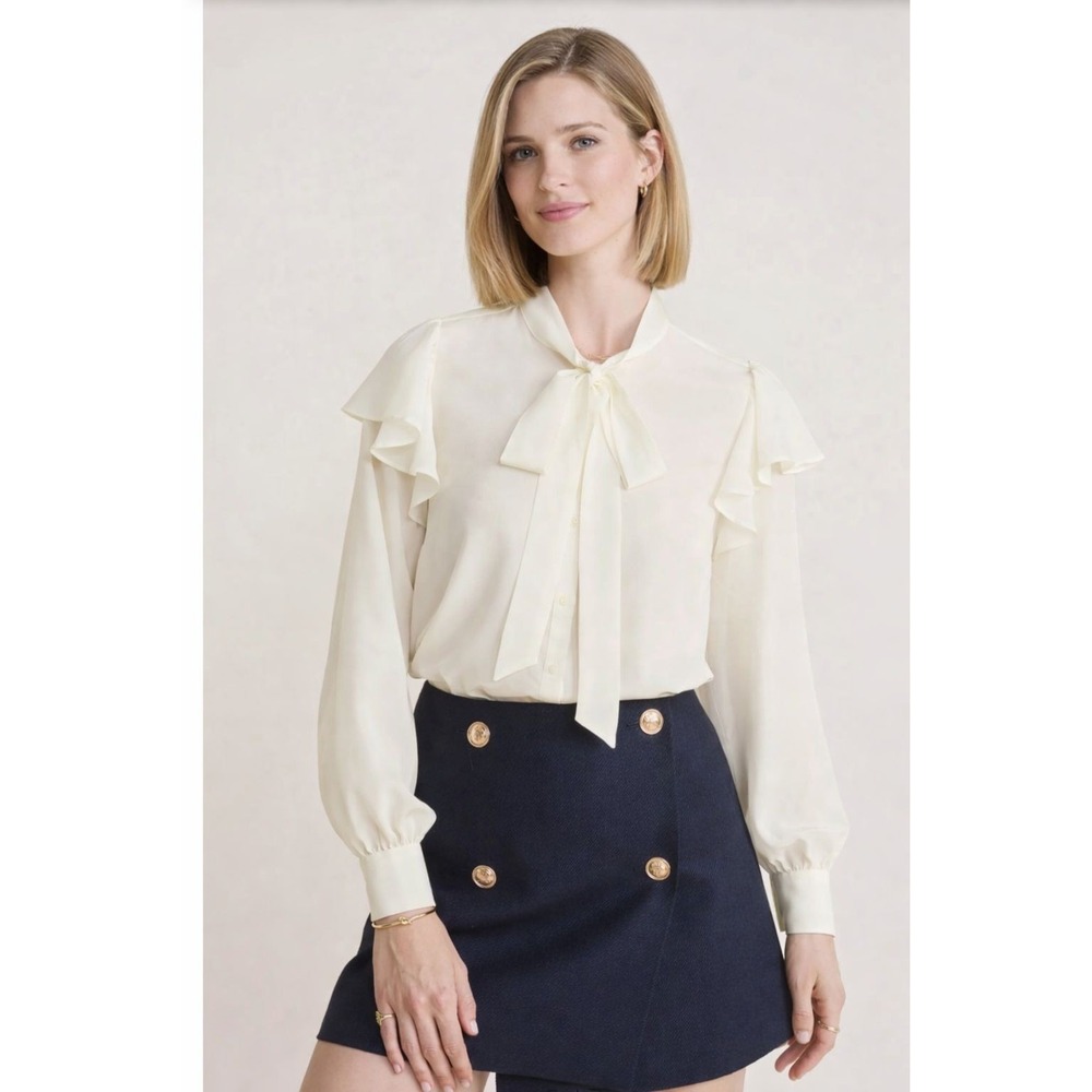 VINEYARD‎ VINES New 100% Silk Tie Neck Top Blouse XL Marshmallow 2W001861-111